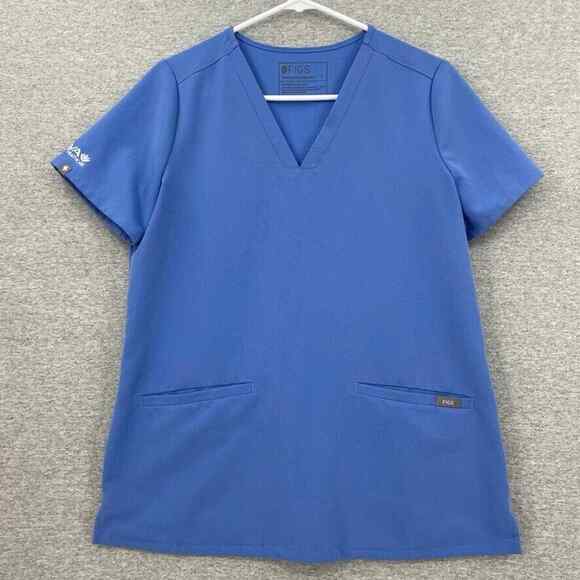 Figs Scrub Top Womens Small Blue Short Sleeve Medical Uniform Two Front Pocket - Picture 1 of 11